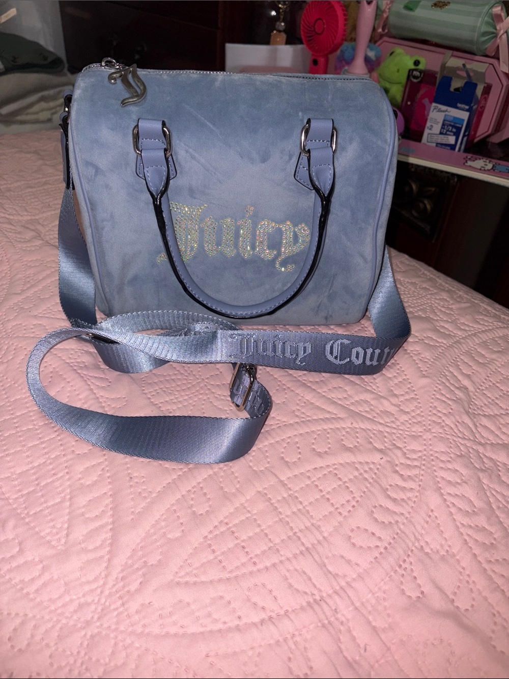 Juicy Couture Pale Blue Velvet Crossbody Bag